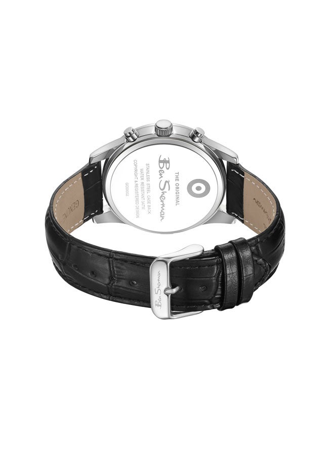 Ben Sherman Cambridge Black Dial Black Genuine Leather Strap Chronograph Watch for Men, 42mm - Image 3
