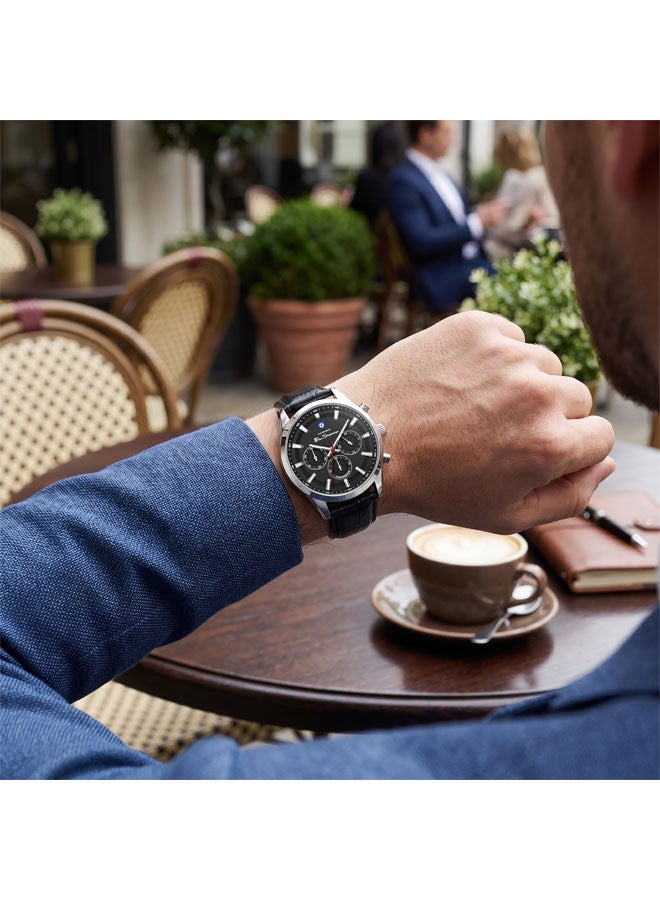 Ben Sherman Cambridge Black Dial Black Genuine Leather Strap Chronograph Watch for Men, 42mm - Image 5