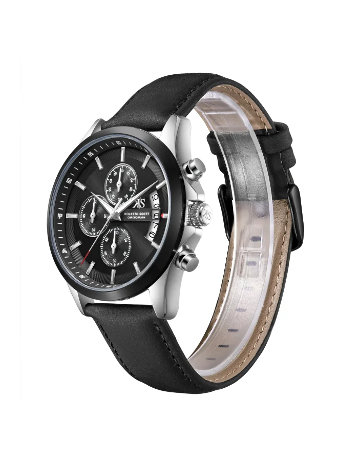 Kenneth Scott Men's Leather Chronograph  Watch K26106-BLBB - 42 mm