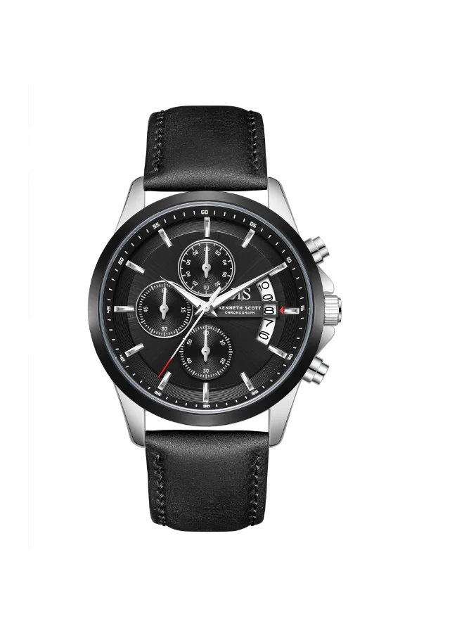 Kenneth Scott Men's Leather Chronograph  Watch K26106-BLBB - 42 mm