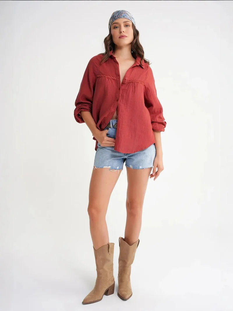 MixRay Mixray Textured Cotton Button-Up Shirt