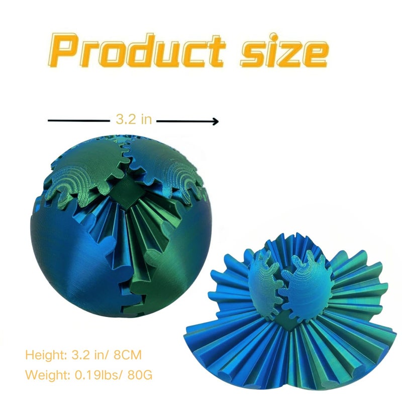 ULTHOOL Gear Ball 3D Printed Spin Ball Cube Fidget Toys, Gear Sphere Fidget Toy, GearSphere Desk Toy Stress Fidget Balls, Fidgets Spinners for Adults & Kids Anxiety Relaxing (Laser Green Blue, 3.1 Inch) - Image 2