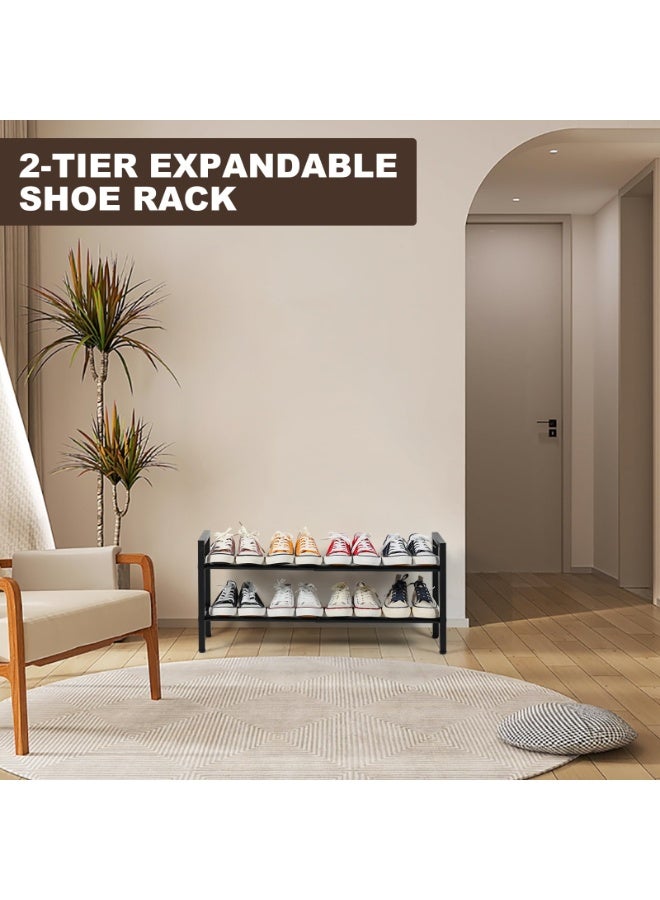 SALADAYS 2-Tier Expandable Shoe Rack, Adjustable Shoe Storage Shelf Organizer, Sturdy and Durable Metal Structure Free Standing Shoe Rack for Closet Entryway Doorway(Black) - Image 2