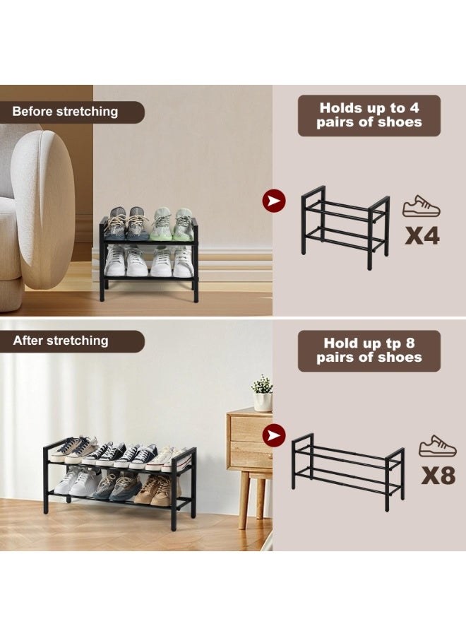 SALADAYS 2-Tier Expandable Shoe Rack, Adjustable Shoe Storage Shelf Organizer, Sturdy and Durable Metal Structure Free Standing Shoe Rack for Closet Entryway Doorway(Black) - Image 3