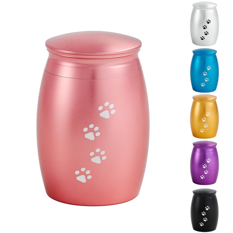 LINES ARTE 267 Inches Small Keepsake Pet Urns for Dog Cats AshesMini Pink Cremation Urns for Memorial Tiny Animal Ashes with Paw Print