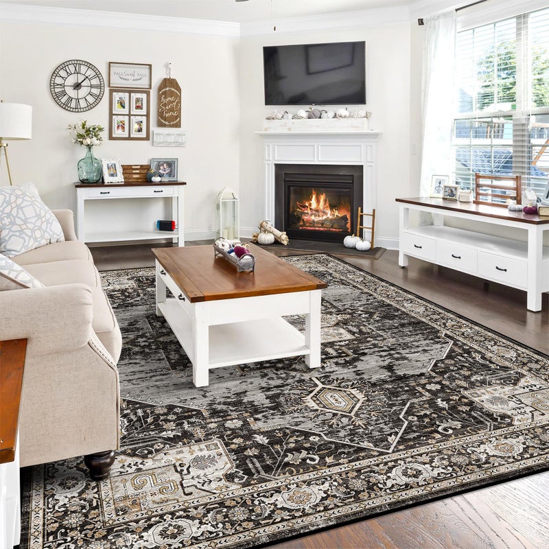 RUUGME Washable 8x10 Area Rugs - Large Rugs for Living Room Stain Resistant Carpet Vintage Rugs for Bedroom with Non Slip Backing Home Decor Floor Decoration Mat (8x10 Black) - Image 2