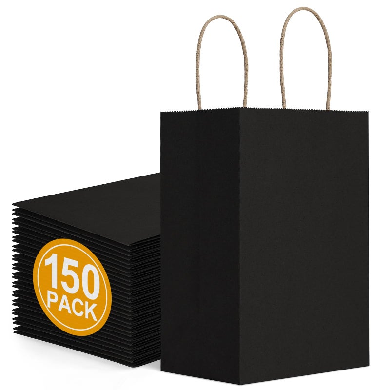 BagDream 150 Pack Small Black Gift Bags 525x3x8 Inch Kraft Paper Gift Bags with Handles Bulk Shopping Merchandise Retail Business Wholesale Birthday Party Favors Bags Paper Sacks
