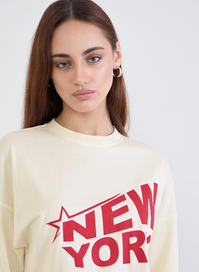 Styli Beige Graphic Oversized T-Shirt - Image 4