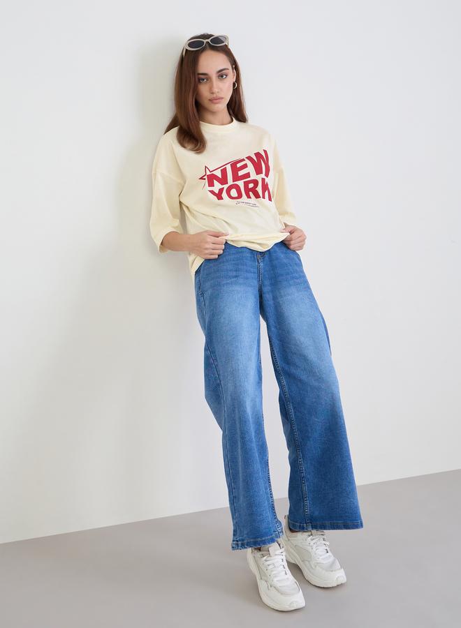 Styli Beige Graphic Oversized T-Shirt - Image 2