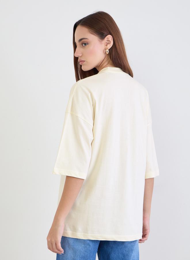 Styli Beige Graphic Oversized T-Shirt - Image 5