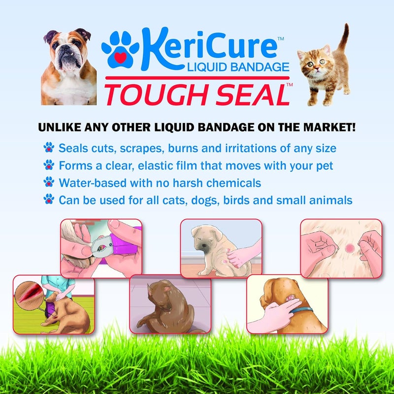 كيراكيور رذاذ الضماد السائل Tough Seal للحيوانات الأليفة للكلاب والقطط - 2 أونصة، مقاوم للماء، يحمي الجروح ويخفف القطوع والخدوش؛ آمن إذا تم لعقه، ولا يسبب ألمًا. - Image 2