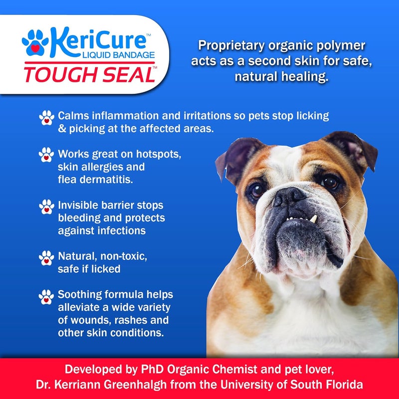 كيراكيور رذاذ الضماد السائل Tough Seal للحيوانات الأليفة للكلاب والقطط - 2 أونصة، مقاوم للماء، يحمي الجروح ويخفف القطوع والخدوش؛ آمن إذا تم لعقه، ولا يسبب ألمًا. - Image 5