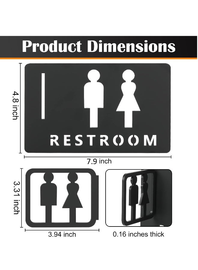 Restroom Signs, Hollow Acrylic Adhesive Backed Men's and Women's Bathroom Sign Bathroom Door Signs, Toilet Signs for Business, Bathroom Signage (Black) - Image 2