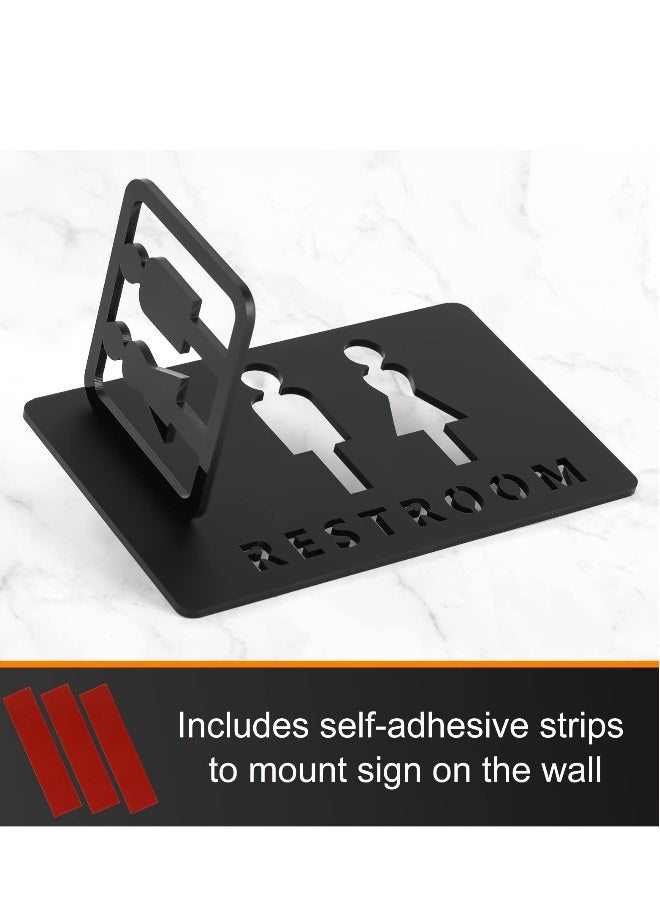Restroom Signs, Hollow Acrylic Adhesive Backed Men's and Women's Bathroom Sign Bathroom Door Signs, Toilet Signs for Business, Bathroom Signage (Black) - Image 4