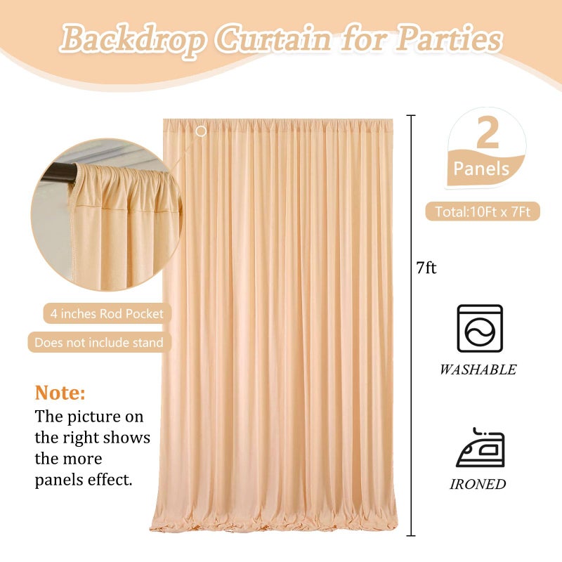 ZEBMOON 10 x 7 Feet Champagne Backdrop Curtain for Partie, Background Curtains for Photoshoot, Birthday, Wedding, Halloween, Thanksgiving, Christmas Day, New Year Party Decorations 5Ft x 7Ft, 2 Panels - Image 2