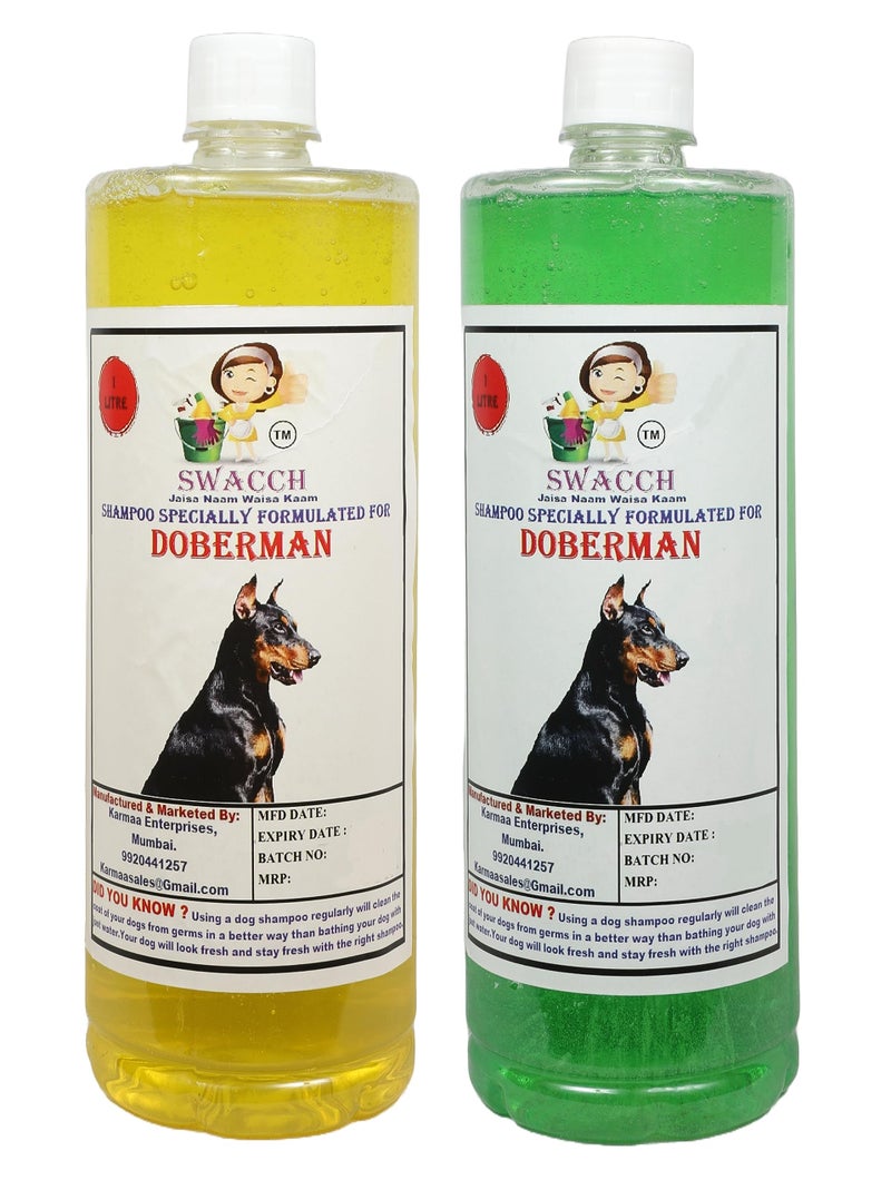 SWACCH Shampoo Specially FORMULATED for Doberman (1 Litre) (Combo Pack of 2) Lemon & NEEM ALOVERA - Image 1