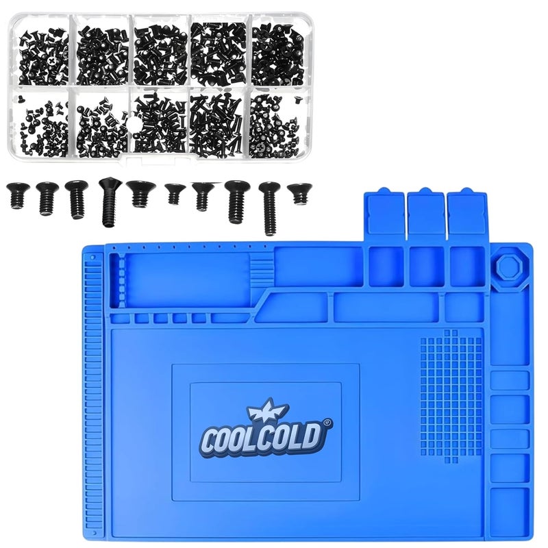 COOLCOLD Silicone Soldering Mat Heat Resistant 932°F | Large 17.8" x 11.8" Magnetic Work Mat for Electronics Repair, Soldering Station, Cell Phone, Laptop & Computer with Laptop Screw Kit (Blue) - Image 1