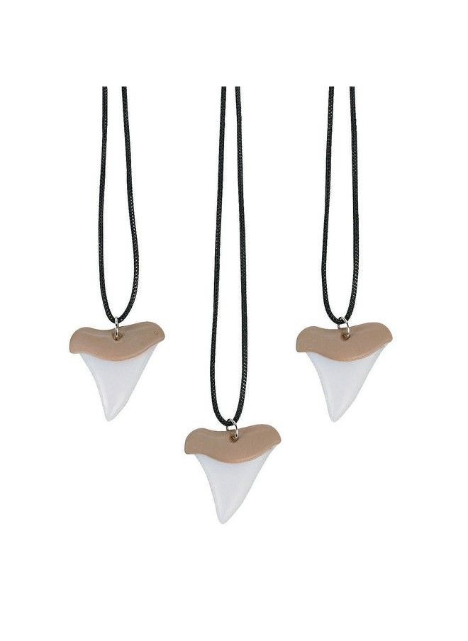 Fun Express Shark Tooth Necklaces On Cord (Bulk Set Of 12) Shark Birthday Party Favors And Supplies  - Image 1