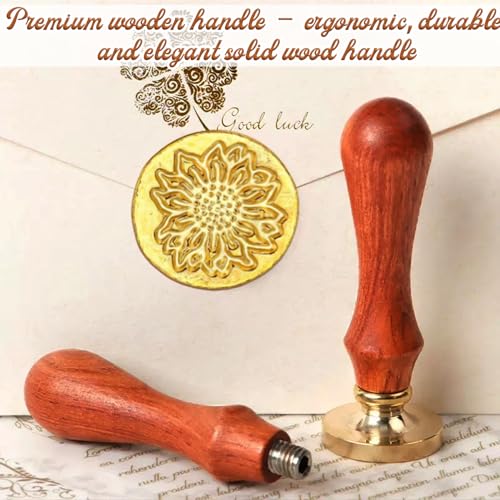 TecoKart® Wax Seal Stamp Kit with 12 Vintage Pattern Heads & Wooden Handle, Letter Wax Seal Stamp Set for Invitations, Gift Wrapping & Crafts, Applicable to DIY Projects - Image 4