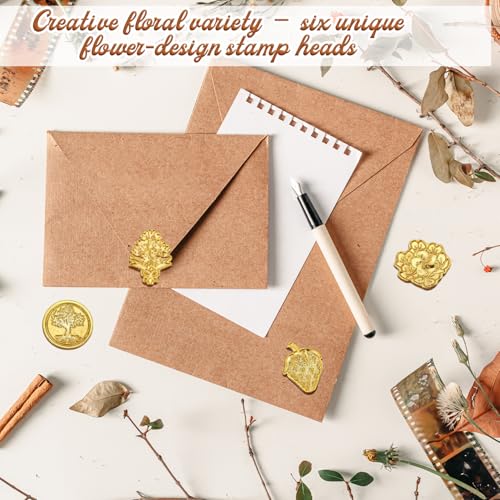 TecoKart® Wax Seal Stamp Kit with 12 Vintage Pattern Heads & Wooden Handle, Letter Wax Seal Stamp Set for Invitations, Gift Wrapping & Crafts, Applicable to DIY Projects - Image 3