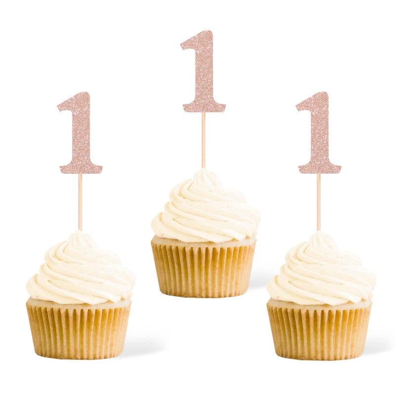 Gexolenu 24 PCS Rose Gold Double-sided 1st Birthday Cupcake Toppers  Glitter Age ONE Cake Picks Decor  First Happy Birthday Party Decorations Baby Shower Anniversary Party Supplies - Image 1