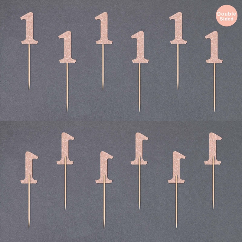 Gexolenu 24 PCS Rose Gold Double-sided 1st Birthday Cupcake Toppers  Glitter Age ONE Cake Picks Decor  First Happy Birthday Party Decorations Baby Shower Anniversary Party Supplies - Image 4