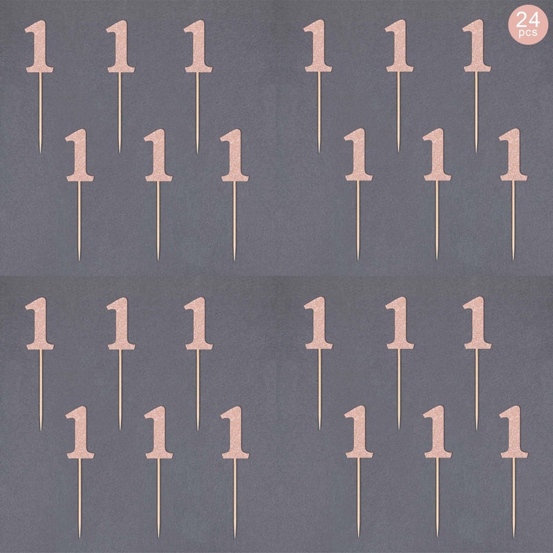 Gexolenu 24 PCS Rose Gold Double-sided 1st Birthday Cupcake Toppers  Glitter Age ONE Cake Picks Decor  First Happy Birthday Party Decorations Baby Shower Anniversary Party Supplies - Image 3