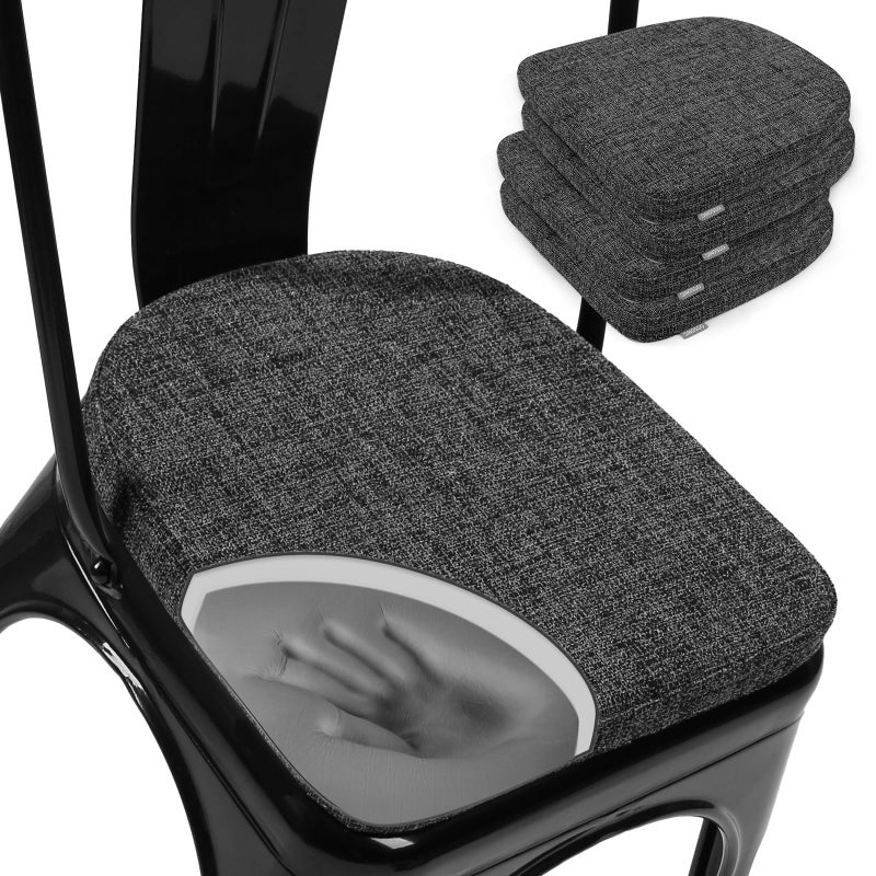 SINOSSO Memory Foam 14" Metal Chair Cushions 4 Pcs, Modern Interwoven Style Magnetic Chair Pads for Dining Kitchen Cafe Bistro Stackable Chair (U-Shape, Black-Gray, 4) - Image 1