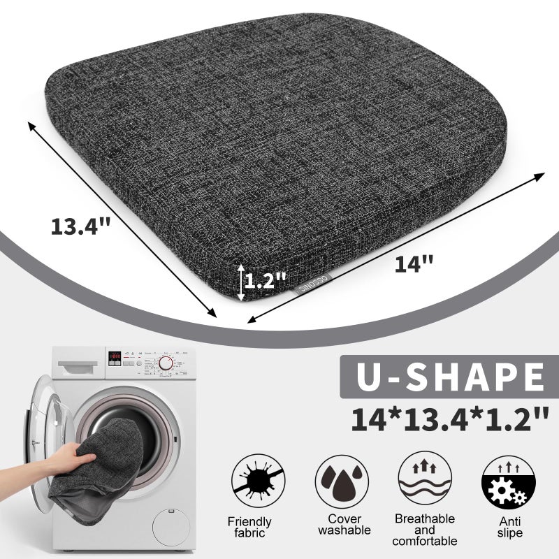 SINOSSO Memory Foam 14" Metal Chair Cushions 4 Pcs, Modern Interwoven Style Magnetic Chair Pads for Dining Kitchen Cafe Bistro Stackable Chair (U-Shape, Black-Gray, 4) - Image 4