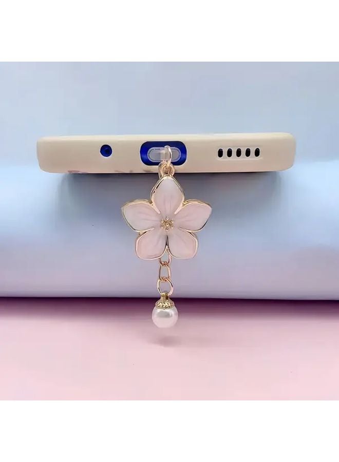 سدادة منفذ الشحن اللؤلؤي من زهر الكرز الوردي لهاتف آيفون 5 حتى 14، غطاء مضاد للغبار من نوع C - Image 1