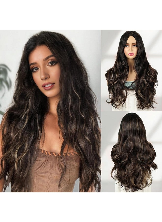 Creamily Long Blonde Brown 24" Full Head Hair Wig for Women, Natural Wavy Curly Wigs for Women with Highlights, Heat-Resistant Synthetic Hair Wigs for Women for Diwali/Party/Daily Use - Image 1