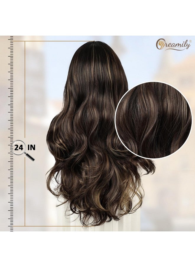 Creamily Long Blonde Brown 24" Full Head Hair Wig for Women, Natural Wavy Curly Wigs for Women with Highlights, Heat-Resistant Synthetic Hair Wigs for Women for Diwali/Party/Daily Use - Image 5