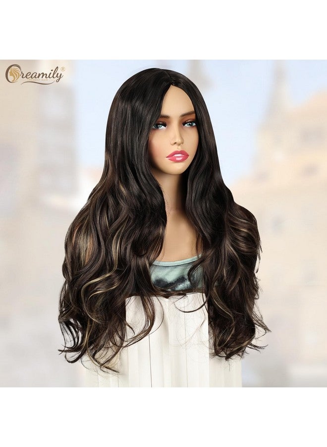 Creamily Long Blonde Brown 24" Full Head Hair Wig for Women, Natural Wavy Curly Wigs for Women with Highlights, Heat-Resistant Synthetic Hair Wigs for Women for Diwali/Party/Daily Use - Image 4