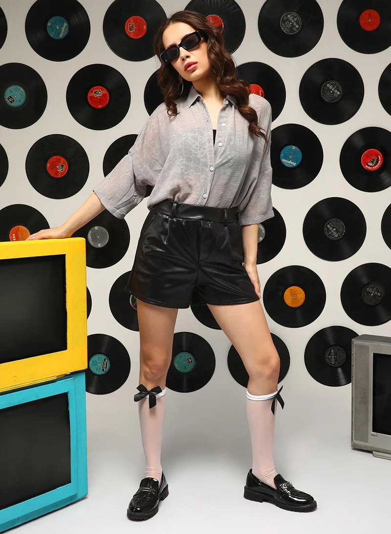 Pinacolada  Women's Coin Grey Sheer Geometric Block Oversized Shirt for Women | Best Price UAE