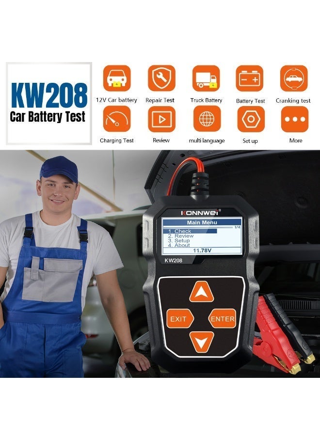 Konnwei KW208 12V Car Battery Tester, Battery Load Tester Automotive 12V Alternator Starter Tester Digital Auto Battery Analyzer Charging Cranking System Tester for Car Truck Marine Motorcycle Boat - Image 2