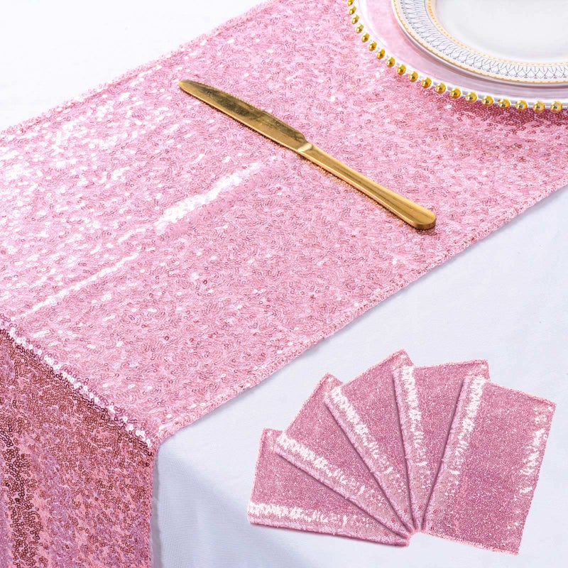 ShiDianYi Rose PinkTable Runners5 Packs 12x72Inch Sequin Table Runner Sparkle Wedding Table Runners Fuchsia Pink Glitter Table Runner for Parties Birthday Baby Shower Holiday Table Decor