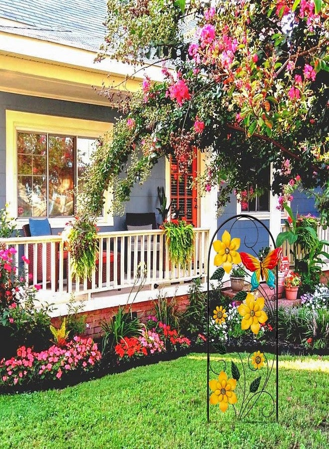 YEAHOME Garden Decor for Outside, 34" Flower Butterflies Decorative Garden Stakes for Spring Garden Decor, Metal Yard Art Stakes for Outdoor Lawn Backyard Porch Garden Decorations - Image 3