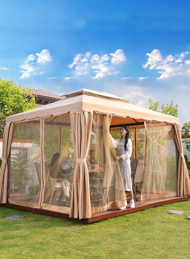 Broyhome Broyhome Gazebo Aluminum Frame With Polyester Roof Rectangle Shape With Curtain And Net Water And UV Resistant Garden Patio Canopy Modern Outdoor Furniture 3x4m Beige  - Image 2