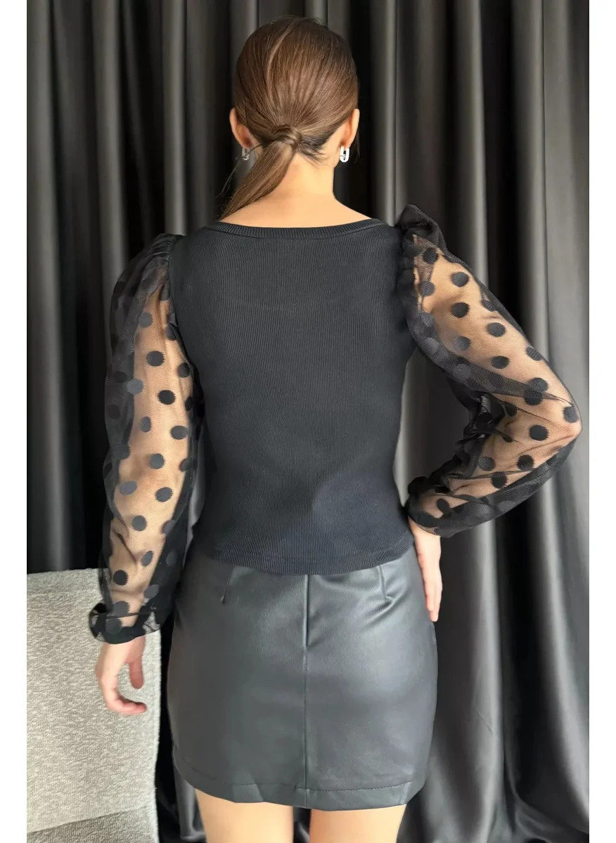 Gülseli Gulseli Women Square Neck Sleeves Tulle Polka Dot Camisole Blouse