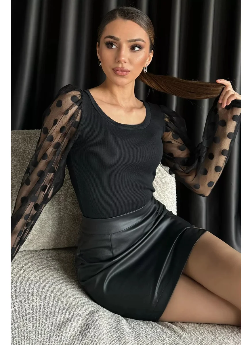 Gülseli Gulseli Women Square Neck Sleeves Tulle Polka Dot Camisole Blouse