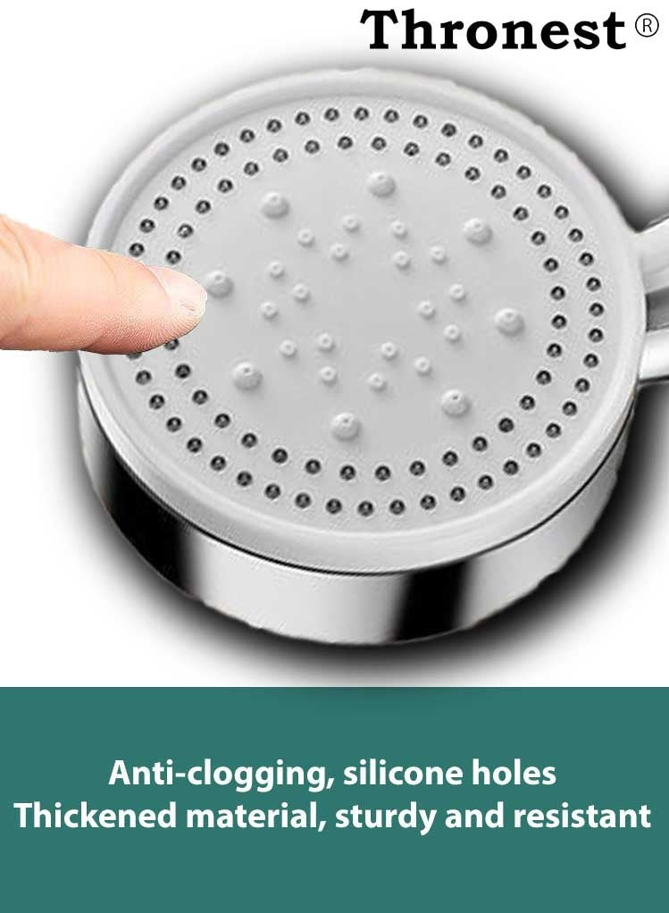 Thronest Upgraded High Pressure Shower Head Set [5 Modes/Water-Saving/One-Touch Stop] with  1.5M Flexible Hose & No-Drill Wall Bracket - Ideal for Saudi Water Pressure & Bathroom Setup -Silver - Image 4