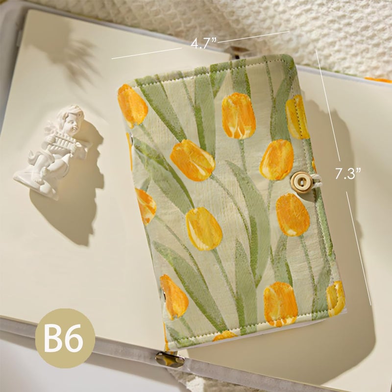 ipoul A6 Binder, Embroidered Flower Journal, Refillable Journal, 6 Ring Binder, 5"x7" Journal Cover, Unlined Paper, Sketchbook, Travel Diary for Girl, Budget Binder, Planner Binder, Tulip Flowers - Image 3