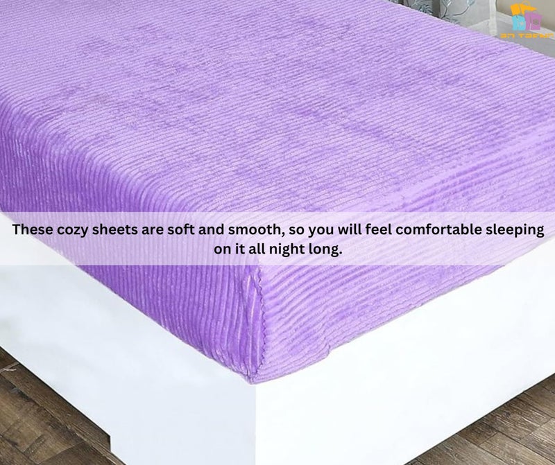 RD TREND 190 GSM Flannel Elastic Fitted Warm bedsheets for Winter Single Bed (72x48x8 Inches) with 1 Pillow Cover Size (18x28 Inches) Color- Lavender - Image 5
