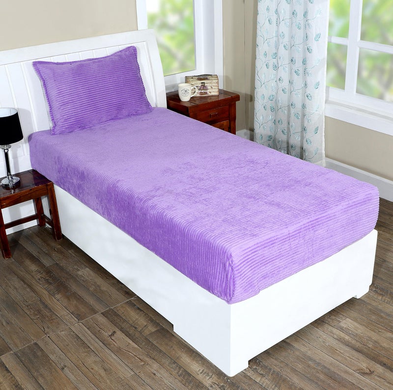RD TREND 190 GSM Flannel Elastic Fitted Warm bedsheets for Winter Single Bed (72x48x8 Inches) with 1 Pillow Cover Size (18x28 Inches) Color- Lavender - Image 1