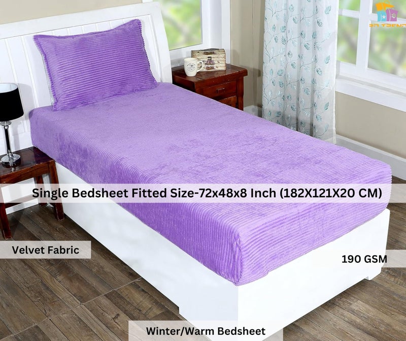 RD TREND 190 GSM Flannel Elastic Fitted Warm bedsheets for Winter Single Bed (72x48x8 Inches) with 1 Pillow Cover Size (18x28 Inches) Color- Lavender - Image 2