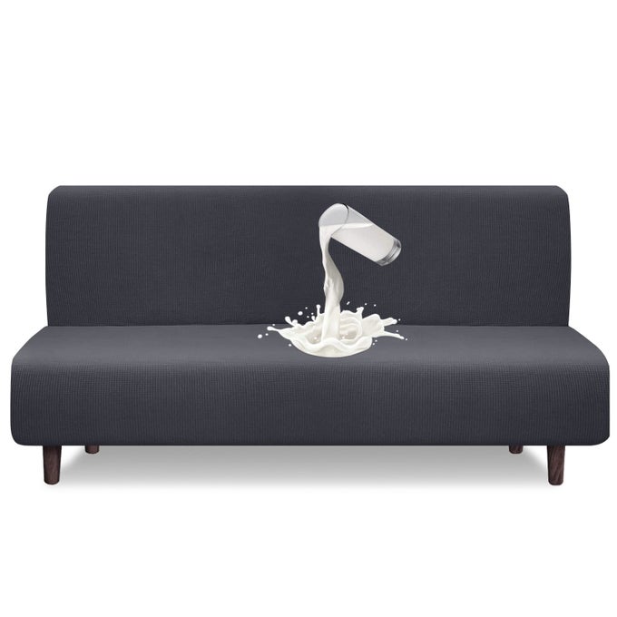 Water Repellent Futon Cover High Stretch Armless Sofa Covers Foldable Sofa Bed Covers Jacquard Futon Slipcover Waterproof Furniture Protector for Kids Pets Futon Gray