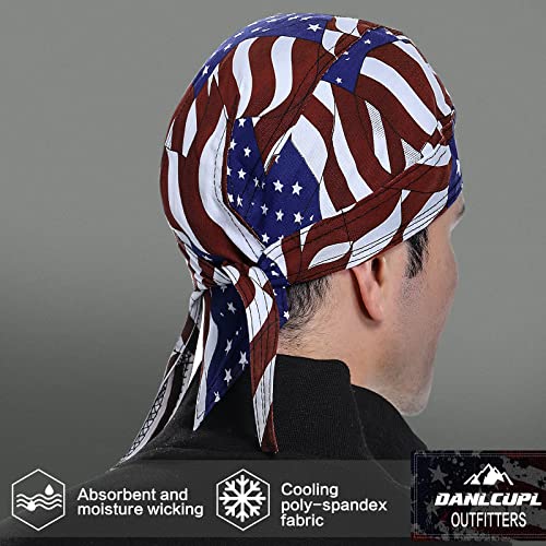DANLCUPL DOO Rags Dew Rag Skull Cap Pirate Hat Cycling Bandana Motorcycle Biker Cooling Head Wrap Beanie Helmet Liner American Flag Patriotic Star Stripe - Image 2