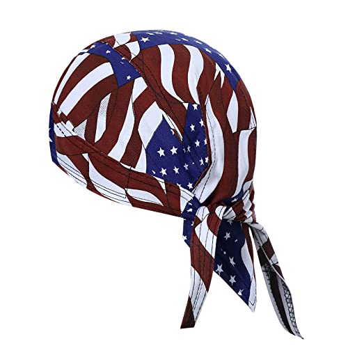 DANLCUPL DOO Rags Dew Rag Skull Cap Pirate Hat Cycling Bandana Motorcycle Biker Cooling Head Wrap Beanie Helmet Liner American Flag Patriotic Star Stripe - Image 1