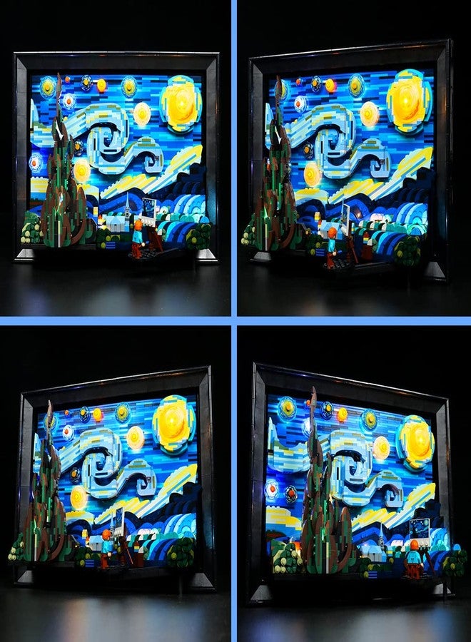 فونادو طقم إضاءة LED من VONADO متوافق مع مجموعة ليغو Starry Night 21333، إضاءة يمكنك تركيبها بنفسك للوحة فان جوخ Starry Night (بدون نموذج)، أضواء ديكور إبداعية لعرض المنزل والمكتب (أضواء فقط) - Image 5