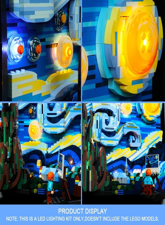 فونادو طقم إضاءة LED من VONADO متوافق مع مجموعة ليغو Starry Night 21333، إضاءة يمكنك تركيبها بنفسك للوحة فان جوخ Starry Night (بدون نموذج)، أضواء ديكور إبداعية لعرض المنزل والمكتب (أضواء فقط) - Image 4